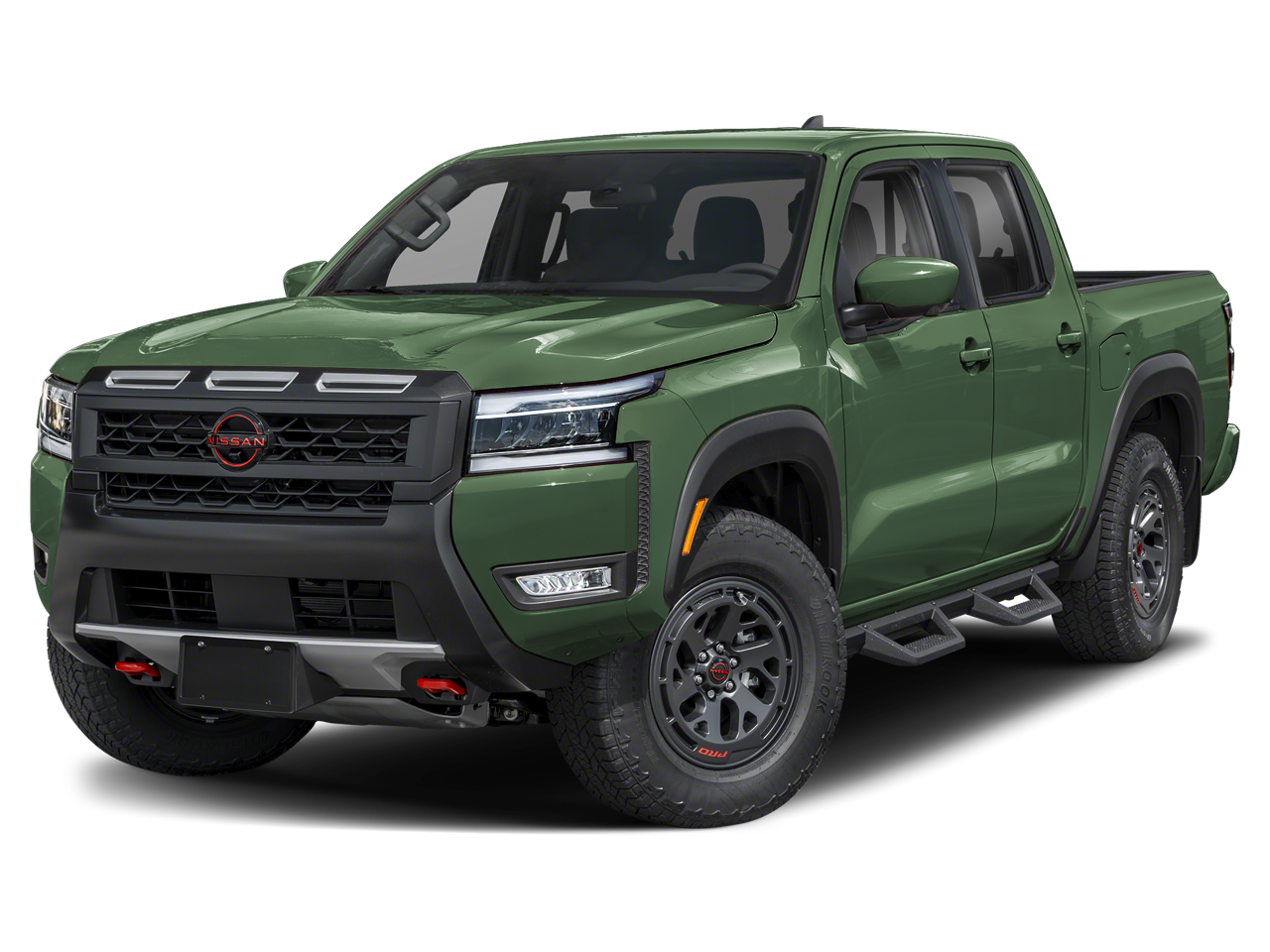 2026 Nissan Frontier Crew Cab PRO-X in Tactical Green Metallic — front three-quarter view