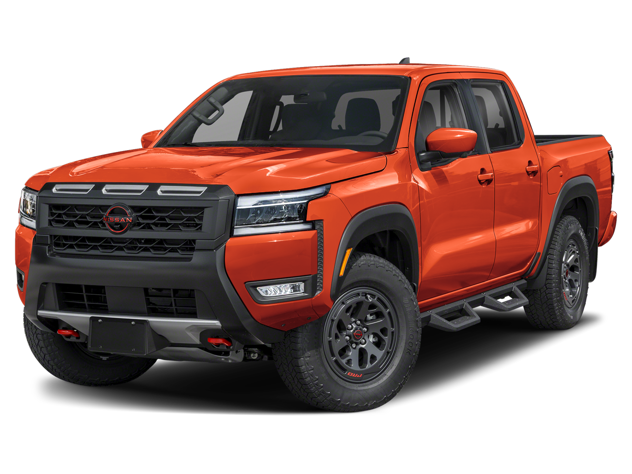 2026 Nissan Frontier Crew Cab PRO-4X in Afterburn Orange — front three-quarter view