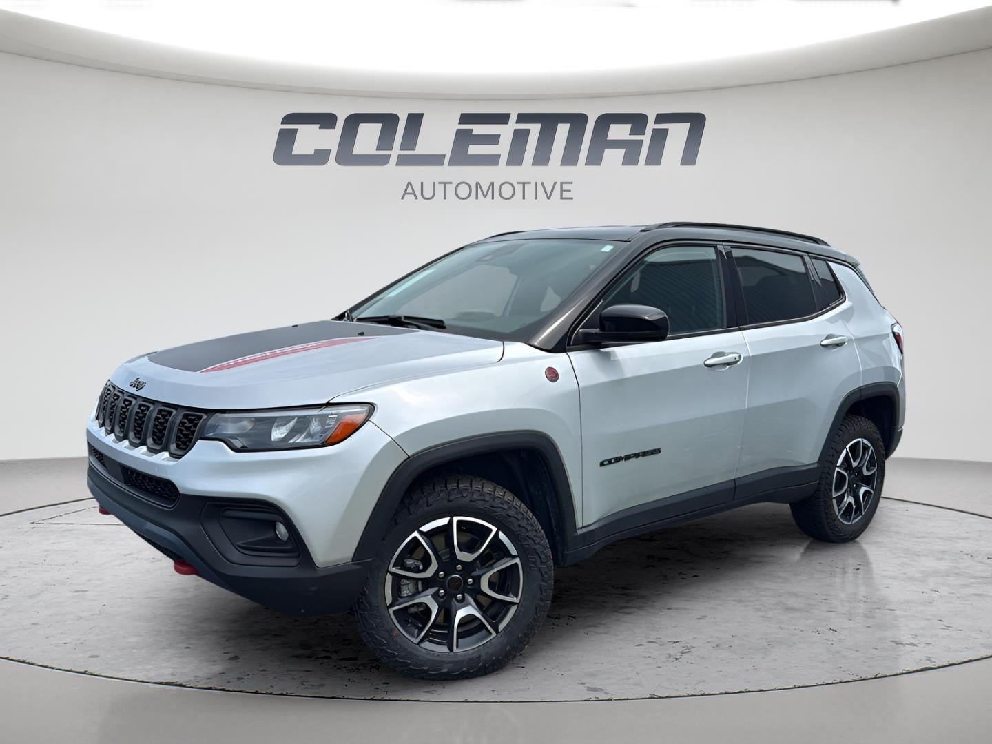 2025 Jeep Compass Trailhawk in Silver Zynith Metallic Clearcoat — front three-quarter view