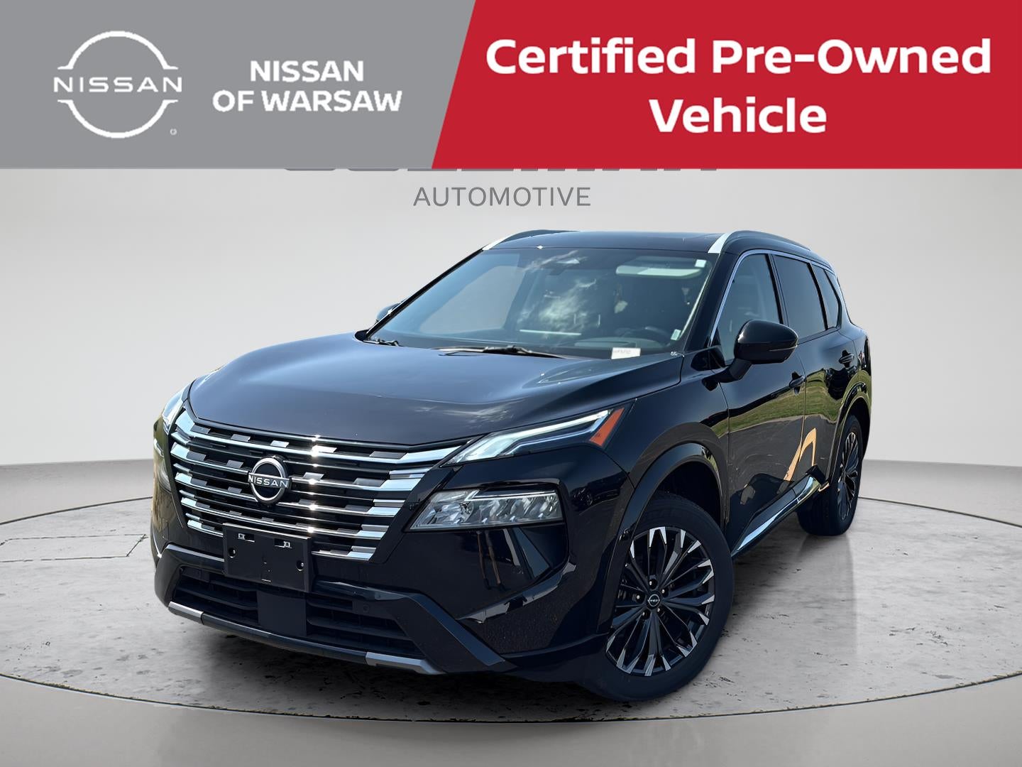 2026 Nissan Rogue Platinum in Super Black — front three-quarter view